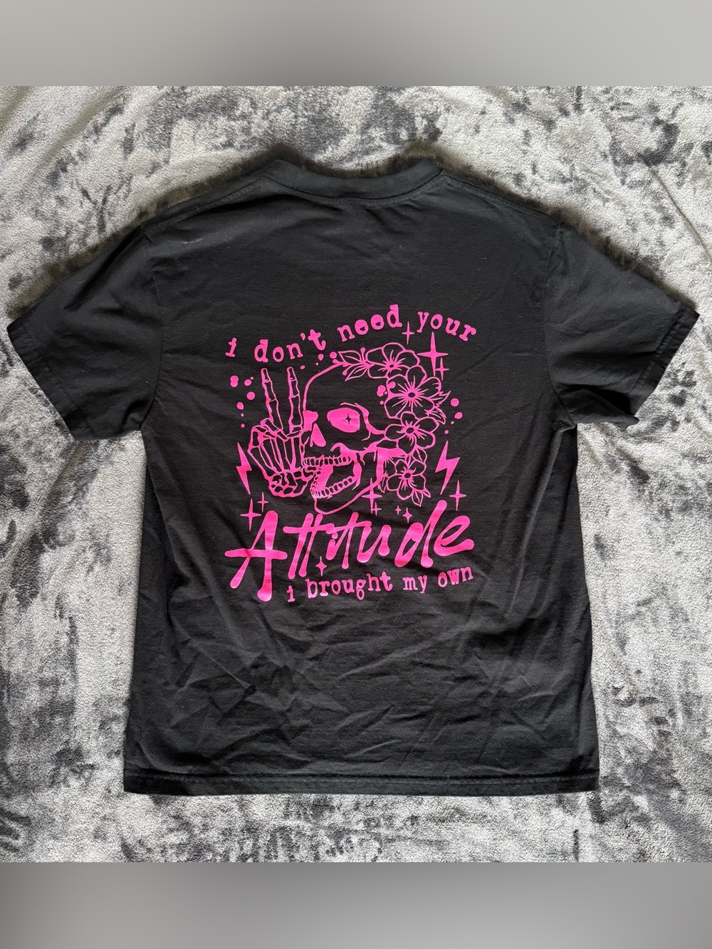 Women’s Black Short-Sleeve Tee with Pink 'Attitude' Graphic